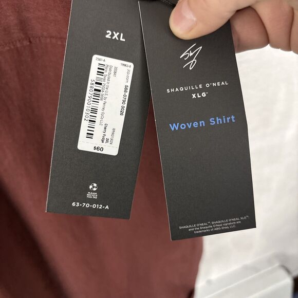 Shaquille O'Neal Shirt Mens 2XL Cherry Fudge Short Sleeve Button Up Linen Blend - Picture 3 of 5